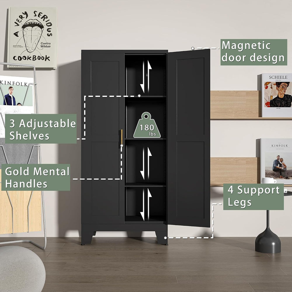 winiowa Pantry Cabinet with Doors and Adjustable Shelves, Metal Kitchen Stora...