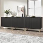 Fluted TV Stand for 90 Inch TV,Modern Black and Gold TV Stand,TV Console Entertainment Center with 3 Storage Cabinets,Adjustable Shelves & Gold Handles,Wood Media Cabinet for Living Room