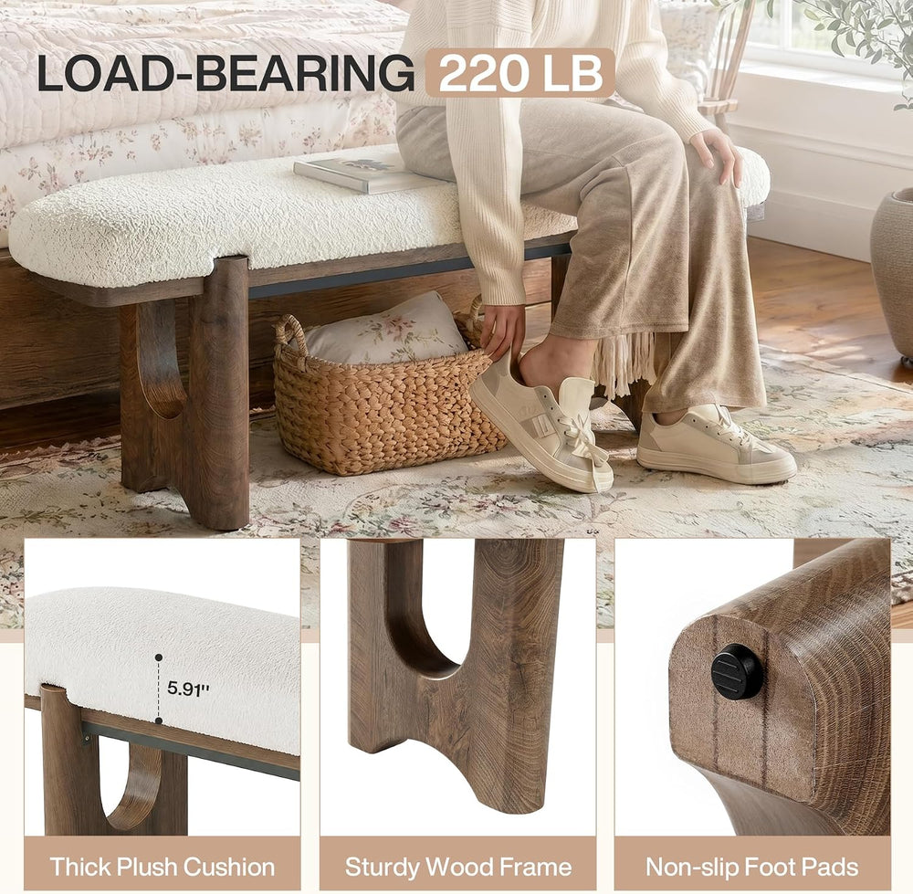 Tribesigns 64" End of Bed Bench with Faux Shearling Cushion | Plush Padd...