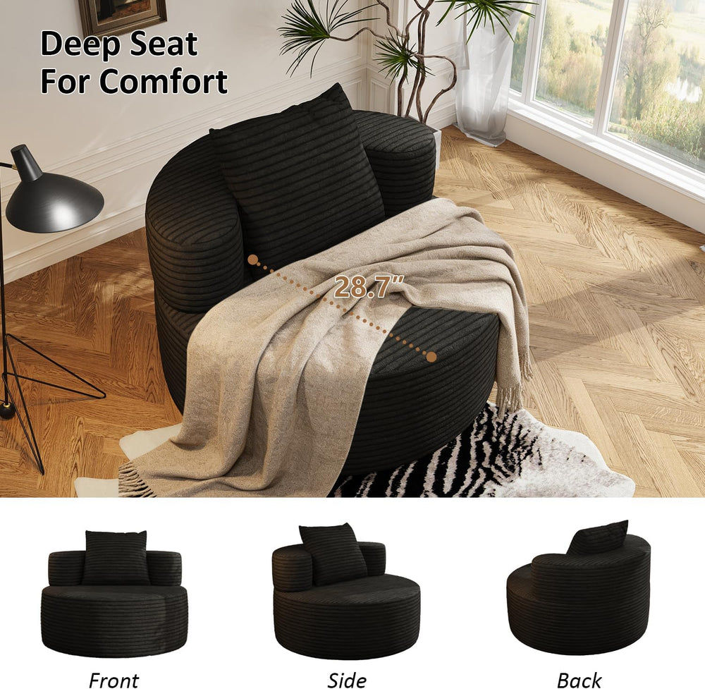 37.4" Boneless Round Chair, Chaise Lounge Cloud Chair Indoor, Upholstere...