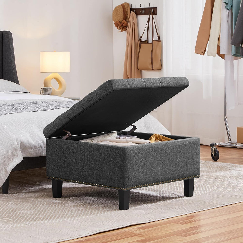 Yaheetech 28in Square Storage Ottoman Coffee Table with Nailhead, Dark Gray |...
