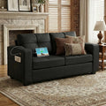 TYBOATLE 65" Faux Leather Loveseat for Living Room, Comfy Mid-Century Modern Tufted Black Loveseat w/USB Charging Ports and Wide Arms, 2 Seater Office Small Couch for Small Space Bedroom
