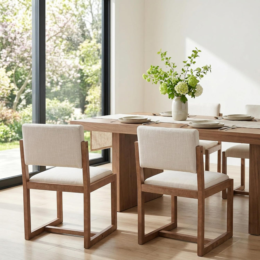 DUOMAY Mid-Century Linen Dining Chairs Set of 2, Beige | Modern Upholstered S...