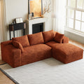 ONEMMLION 96" L-Shaped Cloud Boneless Couch Sofa with Chaise, Orange | Corduroy Comfy Fluffy Modular Deep Seat Memory Foam Compressed Sectional Sofa for Living Room Oversized Right Facing Chaise