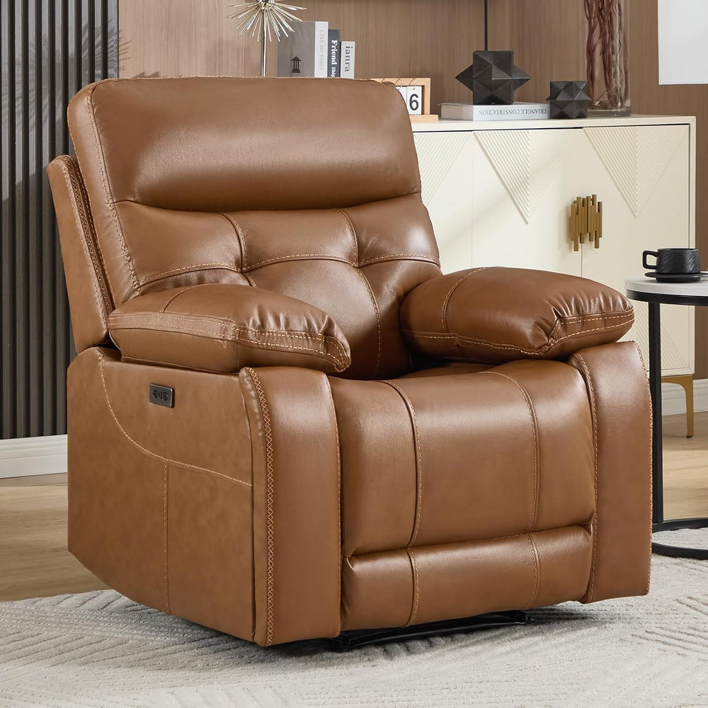 CANMOV Genuine Leather Recliner Chair, Power Single Reclining Sofa with Comfo...