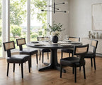 Rattan Dining Chairs Set of 6, Mid-Century Modern Dining Chairs, Kitchen Dining Room Chairs, Curved Cane Back Upholstered PU Leather Dining Chair with Black Wood Frame, Black