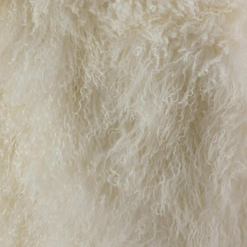 SARO LIFESTYLE Mongolian Lamb Wool Pouf Ottoman – Ivory, 18” x 18” x 16” with...