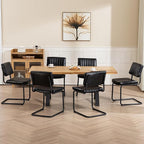 Cantilever Dining Chairs Set of 6, Mid Century Modern Dining Chairs with Black Metal Legs, Upholstered Leather Kitchen Chairs, Armless Cantilever Chair for Kitchen & Living Room, Black