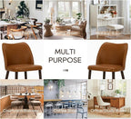 COLAMY Upholstered Dining Chairs Set of 6, Modern PU Leather Dining Room Kitchen Side Chair with Padded Seat and Wood Legs Restaurant/Cafe,Light Brown