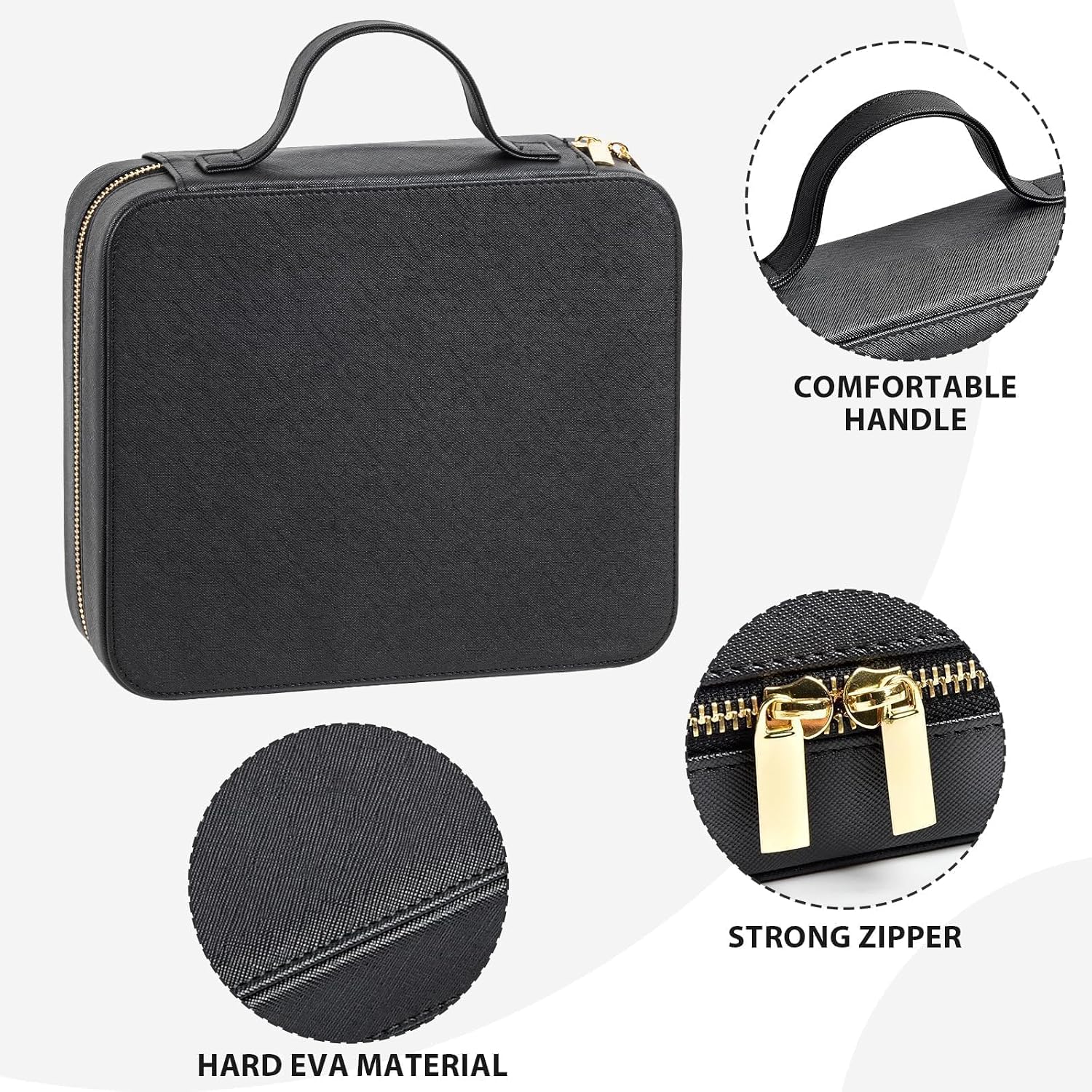 Large Capacity Ring Organizer Case for 90+ Rings & Jewelry Display | Black Cross-Grain Leather, Plush Velvet Lining, Shockproof, for Ring Collectors Jewelry Vendors Travel Home Display, Box Only