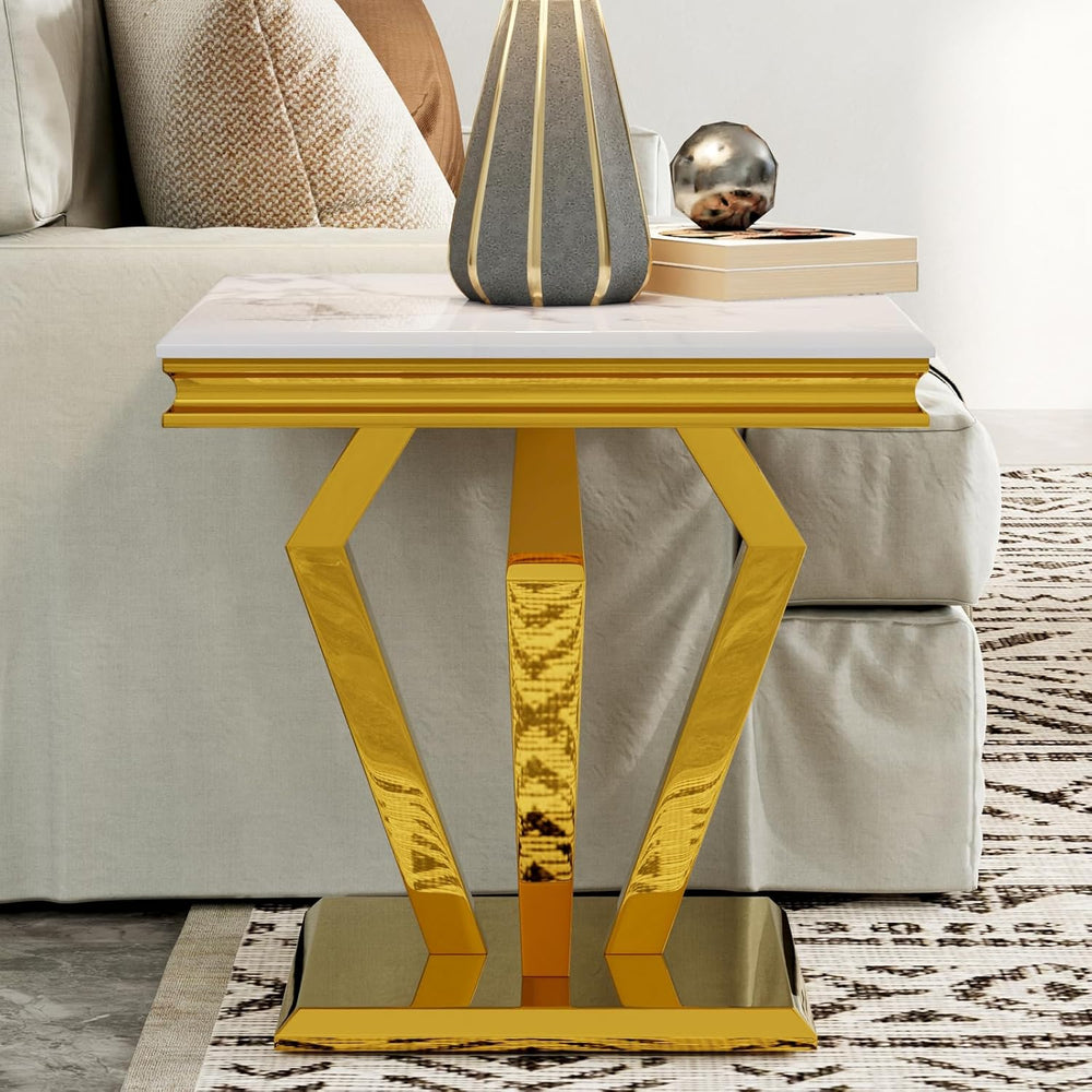 Asday White and Gold End Table for Living Room, Gold Modern End Table, 22 inc...
