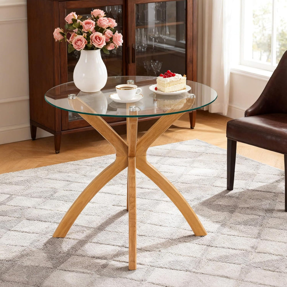 ivinta Small Glass Dining Table for 2-4 People, 31.5" Round Coffee Table...