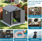 Devoko 6x6 FT Plastic Outdoor Storage Shed - Lockable Resin Tool Shed with Window & Floor - Easy Assembly for Garden, Backyard, Dark Gray