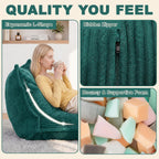 L-Shaped Oversized Bean Bag Chair(L-Green) | Fluffy Memory Foam Beanbag with Corduroy Fabric for Adults Teens Kids, Lounge Floor Sofa Chair for Living Room Bedroom