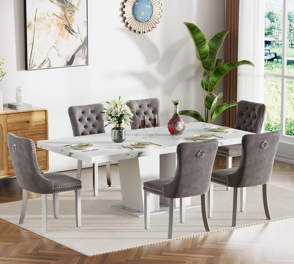 Rustic 7 Piece Dining Table Set, 62.99"-78.74" Extendable Dining Ta...