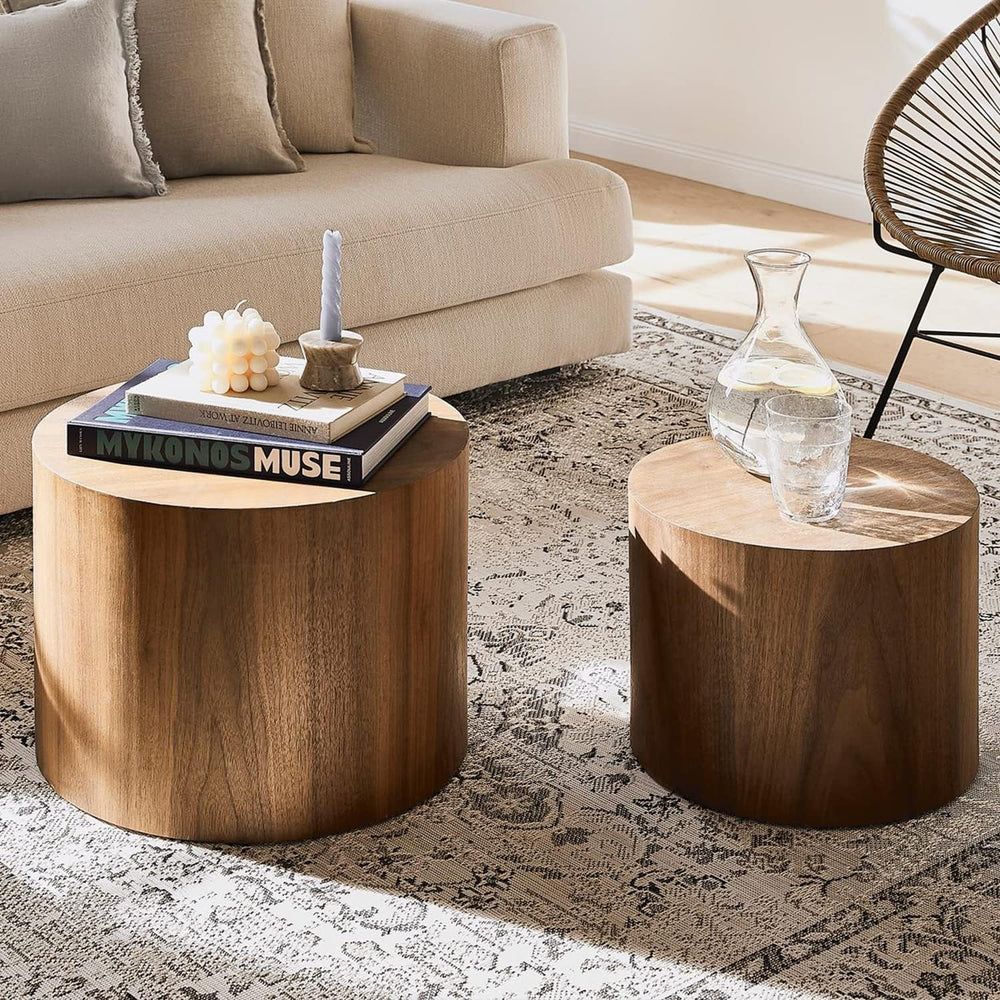 Modern Coffee Nesting Side End Table Set of 2, Small Round Circle Midcentury ...