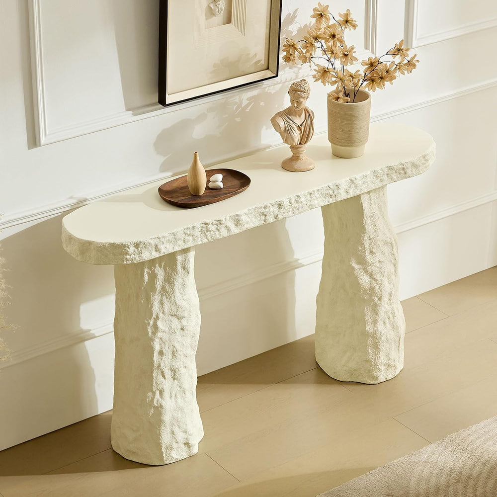 KEIKI 54" Rectangular Fiberglass Console Table with Matte Rocks Design, ...
