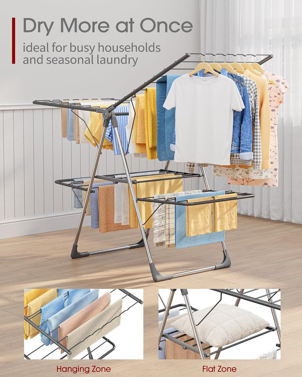 Sakugi Clothes Drying Rack, Foldable 2-Level Laundry Drying Rack with Height-...