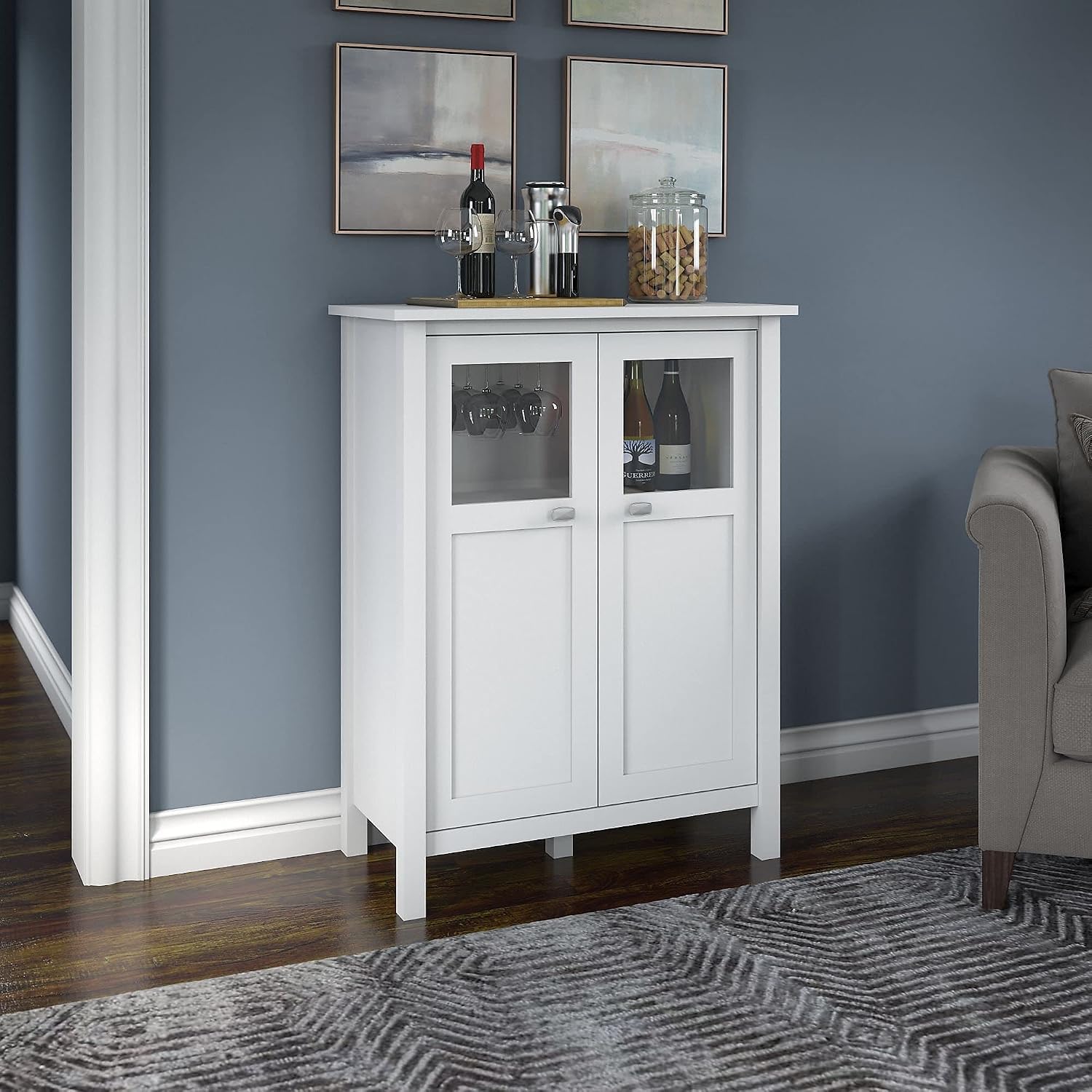 Bush Furniture Broadview Bar Cabinet with Wine Storage in White, (Model: BDS132WH-03)