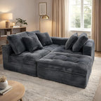 Eafurn 105" L-Shaped Boneless Modular Sectional Sofa with Movable Ottoman, Comfy Corduroy Floor Couch with Deep Seat and Tufted Seat, Flexible Module Combination for Living Room, No Assembly | Deep Seat, Wider Armrest, Free Combination, Tufted