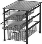 Simple Houseware 3-Tier Stackable Sliding Basket Storage Organizer Drawer for Bathroom and Kitchen, Black