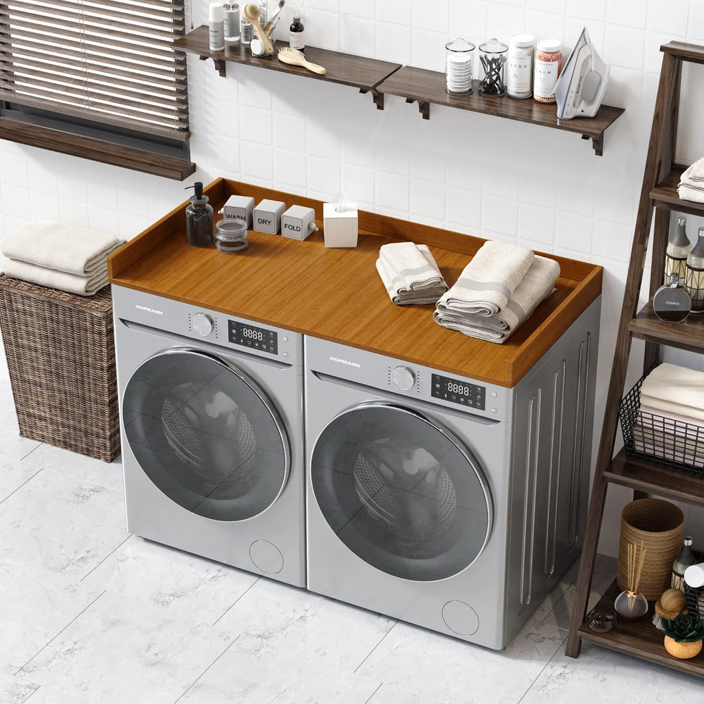 OfficeSimpli Washer Dryer Countertop, Made in USA, Non-Slip Pads, Easy Clean, Laundry Room Essentials and Decor, Washer Dryer Wood Top for Organization (Cafe Latte, Standard (27.5" x 54"))