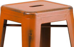 Flash Furniture Kai Commercial Grade 30" High Backless Distressed Orange Metal Indoor-Outdoor Barstool