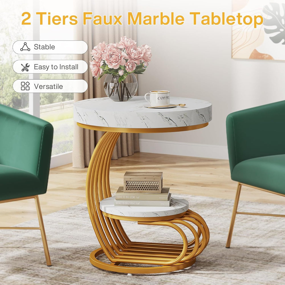 Tribesigns Round End Table, 2-Tier Modern Wood Side Table with Shelf Storage,...