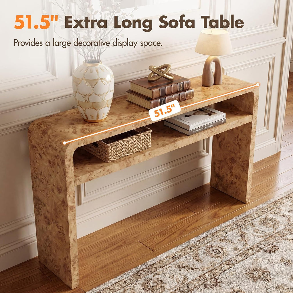 Hyfirm 51 Inch Long Rustic Burl Wooden Pattern Console Table, Farmhouse Sofa Table Behind Couch, 30” Tall Entryway Tables with Lower Shelf, Mid-Century Hallway Console for Living Room, Foyer, Cabin