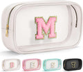 YOOLIFE Initial Make Up Bag Travel Toiletry Bag, Clear Makeup Bag Preppy Cosmetic Bag Clear Makeup Bags With Zipper Girlfriend Teacher 6 Year Old Girl Gifts Daughter Gifts Swim Gifts For Girls White M