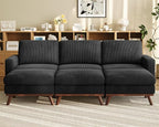 Vesgantti 97" Modular Sectional Sofa Black, Sectional Couch with Movable Ottoman, Comfy Corduroy Couch with Spring Cushion, Modular Sofa with Deep Seat for Living Room, Bedroom and Apartment