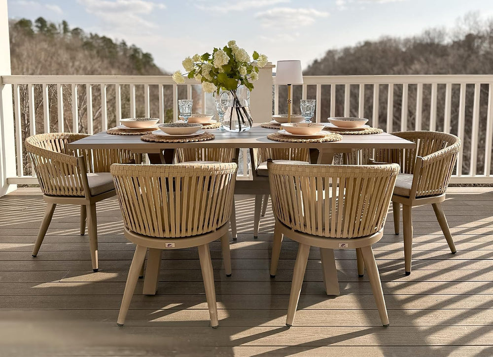 PURPLE LEAF 7 Pieces Outdoor Dining Set with Cushion Chairs, Champagne