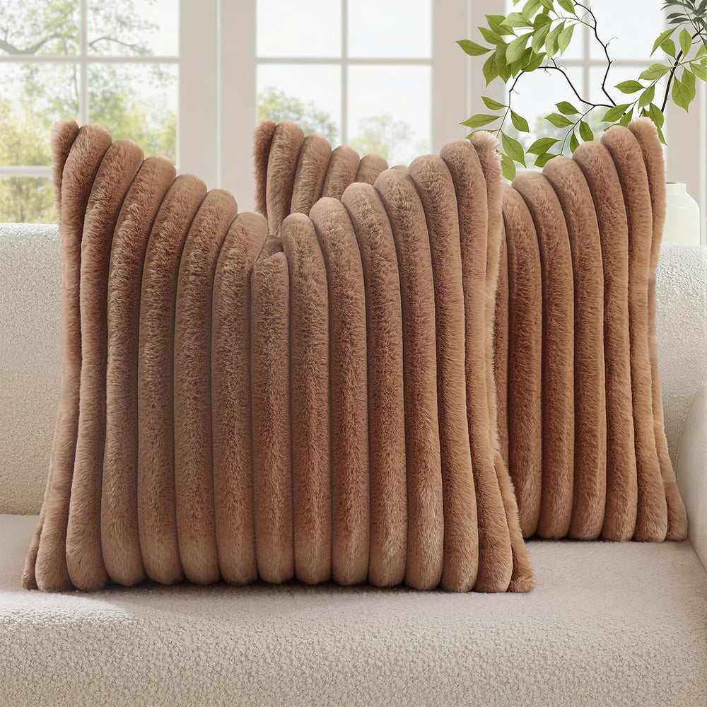 decorUhome Fall Faux Fur Throw Pillow Covers 26x26 Set of 2 Brown
