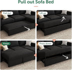 HONBAY Modular Sectional Sleeper Sofa with Pull Out Bed, L Shaped Couch with Storage Seat, Modular Sectional Couches for Living Room - Black
