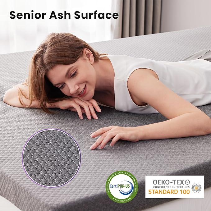 SINWEEK 2 Inch Gel Memory Foam Mattress Topper Queen Size, Pad for Back Pain, Bed Topper with Removable Soft Cover, CertiPUR-US Certified,Grey