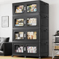 BROVIEW 220Gal Extra Large Storage Bins with Lid and Wheels, Black, 4 Pack | 4 lid Plastic Cabinets Stackable Collapsible Foldable Storage Box 880 Quart Organizer Drawers For Home Office Garage