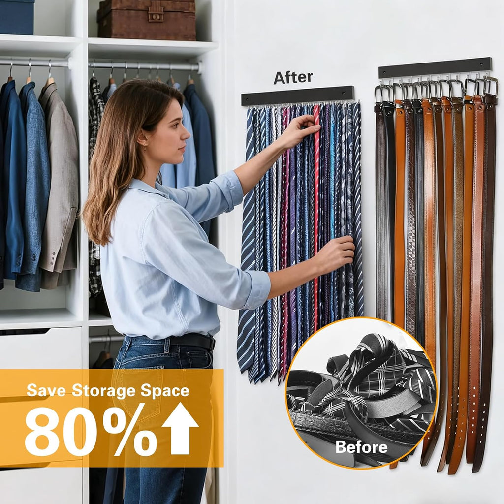 Hanging Jewelry Organizer, belt hanger with 14 Rotating 180° Coat Rack, 14.5in Key Holder for Keys, Necklaces, Ties, Bag