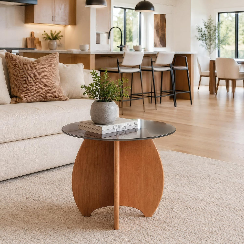 Modern Round Side Table for Living Room, 19.7" Glass Top End Table | Cof...