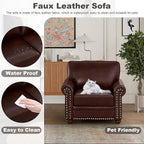 Faux Leather Accent Chair,35" W Upholstered Mid Century Modern Armchair with Rivet Rolled Arm,Deep Seat Comfy Single Sofa Chair for Living Room,Bedroom,Apartment,Office(Burgundy)
