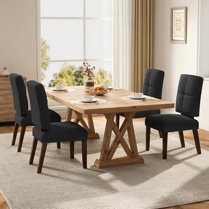 Wooden Dining Chairs Set of 6, Dining Room Chairs with Wood Legs, Cloud-Like Cushion & Reinforcement Structure Design for Kitchen/Living Room/Restaurant, Easy Assembly
