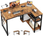 Casaottima L Shaped Computer Desk, 40 Inch Small Corner Desk with Storage Shelves & PC Stand, Reversible Gaming Desk for Bedroom, Modern Writing Study Table for Home Office, Vintage