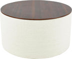HomePop Modern Fabric Storage Ottoman with Wood Top - Stain-Resistant Cream Woven