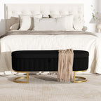 Storage Ottoman Bench, 45" Velvet End of Bed Bench Bedroom Bench with Golden Metal Legs, Upholstered Storage Bench for Bedroom Living Room Entryway and Window, Black