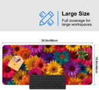 Colorful Floral Mouse Pad – Large Extended Desk Mat 35.43 x 15.75 in – Bright Rainbow Sunflower Design, Non-Slip Rubber Base, Waterproof Surface, Oversized Keyboard & Mouse Pad for Office or Gaming