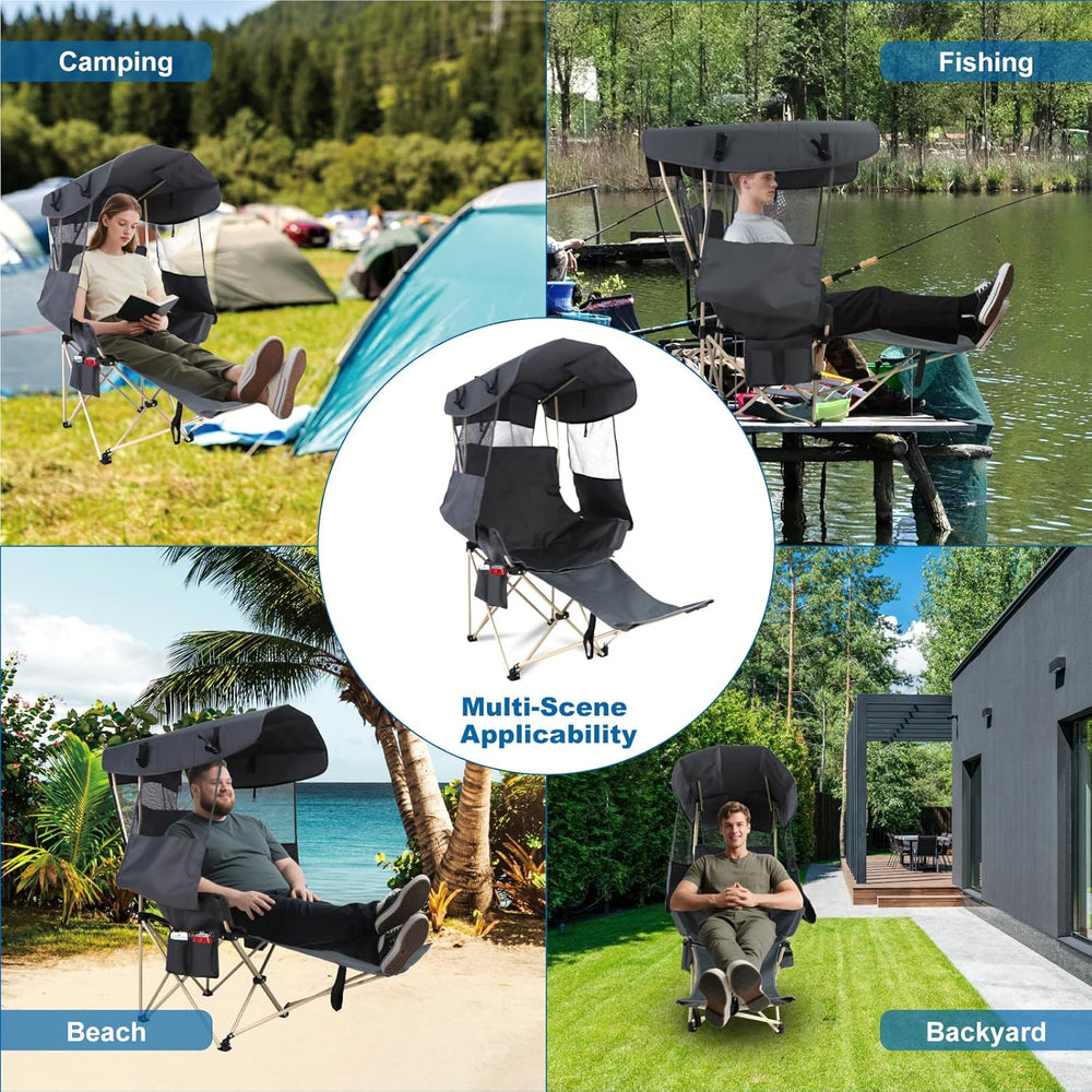 Folding Camping Chairs Canopy Outdoor: Sports Portable Beach Chair with Canop...