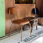 Mid Century Modern Dining Chairs Set of 2, Retro Chair with Faux Leather Upholstered Seat & Solid Wood Backrests & Vintage Distressing Metal Legs & Leg Protectors for Kitchen Dining Room (Brown)