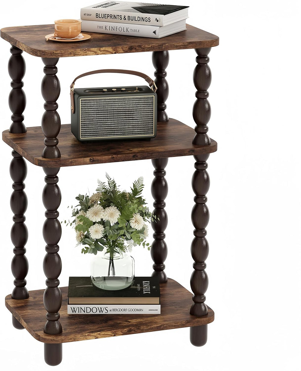 Retro End Table, 3-Tier Small Side Table, Narrow Couch Side Table for Small S...