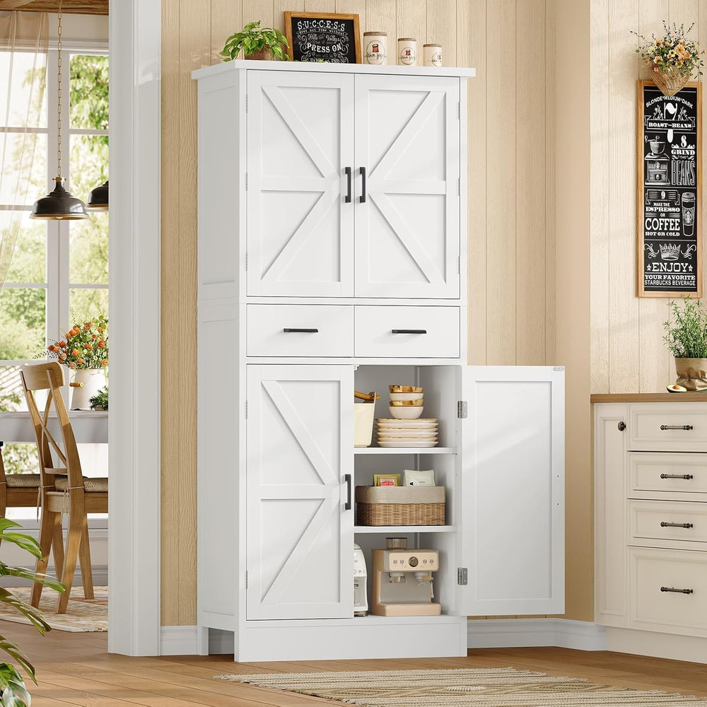 TEENFON Farmhouse Pantry Cabinet, 66.9″H Tall Kitchen Storage Cabinet with Ba...