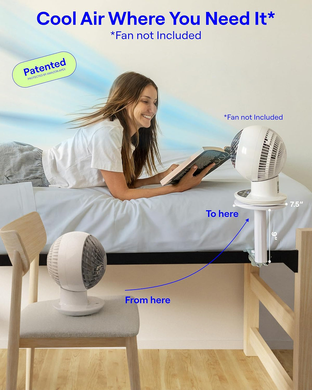 Smallish FanShelfie Adjustable Fan Holder for Dorm Room - White | Bunk & ...