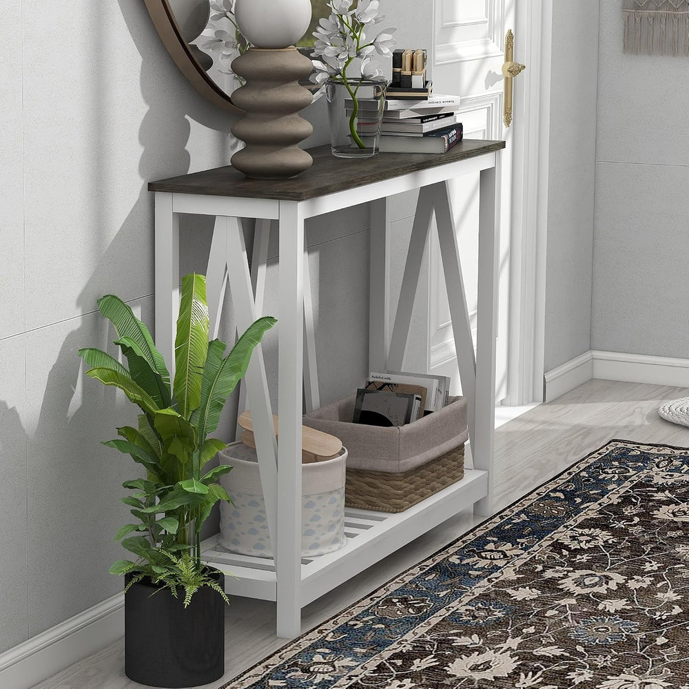 Entryway Table, 39" Farmhouse Console Table with Shelf Narrow Foyer Tabl...